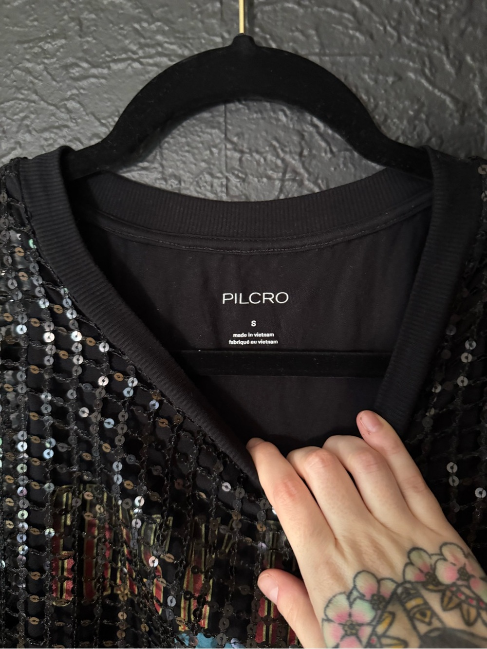 Black sequin Pilcro mesh top - Picture 3 of 5